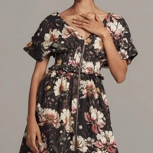 Anthropologie Black Floral Midi Dress